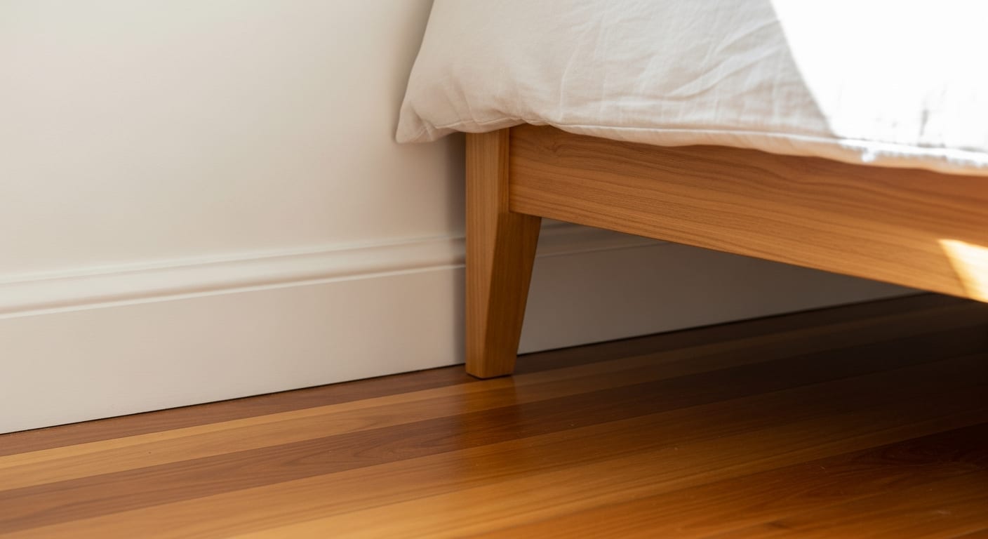 An under-bed skirting-board corner left spotless and dust-free after a detailed clean